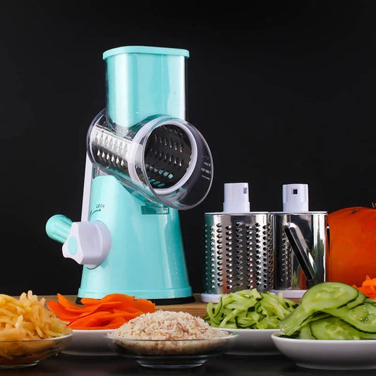 3 in 1 Rotary Vegetables Mandoline/Cutter - Manual Tabletop Drum Cutter